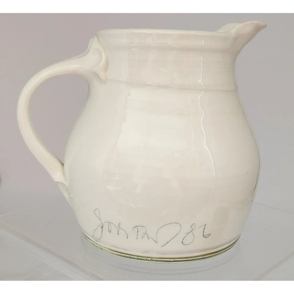 Studio Pottery Floral Pitcher Signed 1986 Cream Lavender Pink Excellent 6in